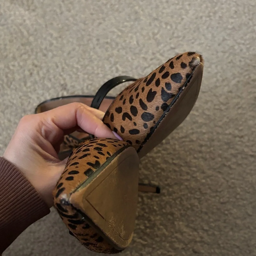 Halogen Calf Hair Leopard Print Heels with Black Straps size 8